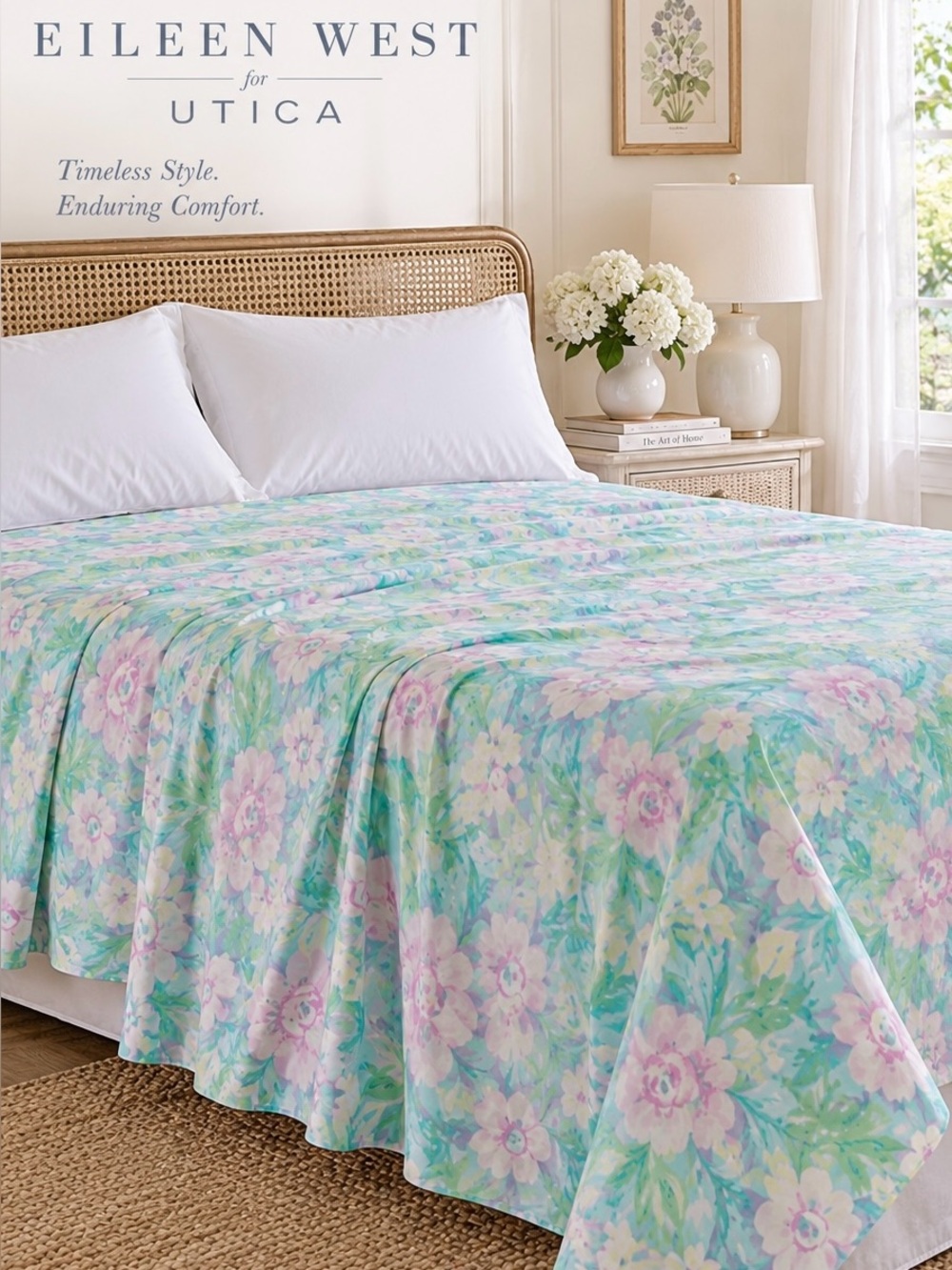 Vintage Eileen West Utica Impressionism King Flat Sheet NIP Floral Cotton USA